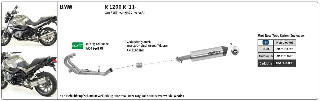 ARROW Verbindungsstück R1200GS 2010- / R1200R 11-