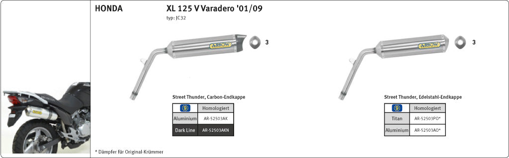 ARROW Thunder XL125V Varadero JC32 01-12 Aluminium