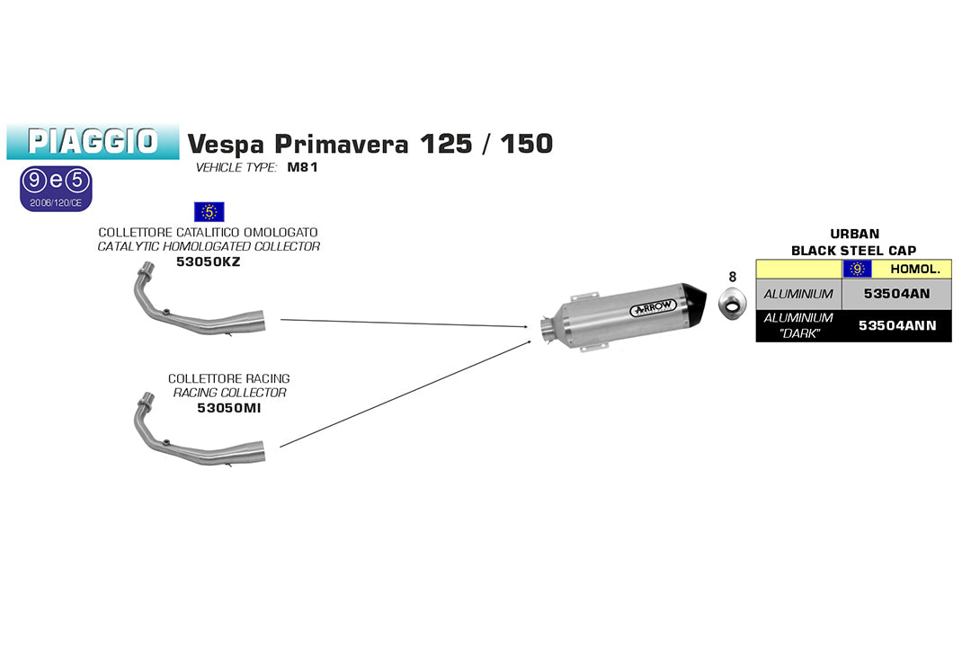 ARROW Krümmer für Vespa Primavera 14- Edelstahl