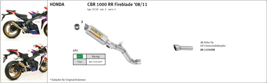 ARROW GP2 Racing Dämpfer CBR1000RR SC59 08- Titan