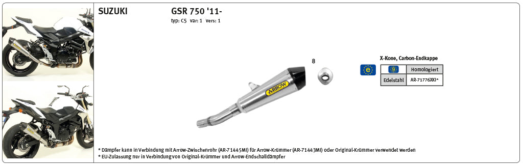 ARROW X-KONE Auspuff Suzuki GSR750 C5 11- NiChrome